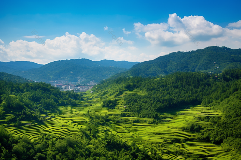 航拍蓝天白云绿色山林风景,高清,摄影图,摄影图片,图片大全,摄影图免费下载